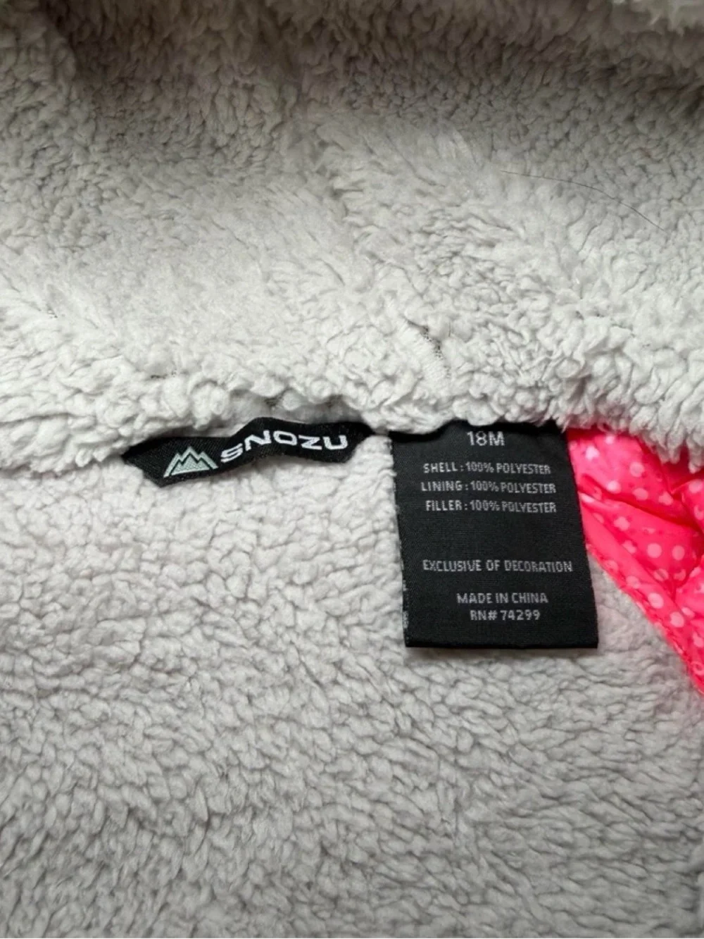 Snozu Baby Girls Pink Quilted Hooded Snowsuit 18M Sherpa Lined One Piece